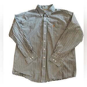 Cinch Black and White Checked Print with Green/Gold Mens Large Long Sleeve Shirt